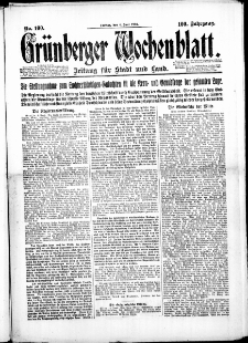 Gr&uuml;nberger Wochenblatt: Zeitung f&uuml;r Stadt und Land, No. 100. (6. Juni 1924)