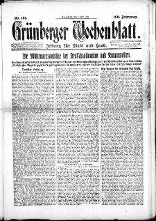 Gr&uuml;nberger Wochenblatt: Zeitung f&uuml;r Stadt und Land, No. 101. (7. Juni 1924)