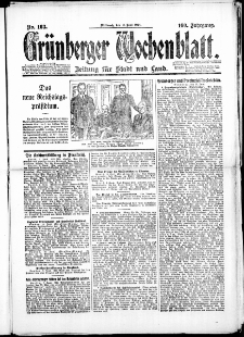 Gr&uuml;nberger Wochenblatt: Zeitung f&uuml;r Stadt und Land, No. 103. (11. Juni 1924)