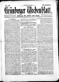 Gr&uuml;nberger Wochenblatt: Zeitung f&uuml;r Stadt und Land, No. 105. (13. Juni 1924)