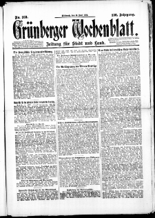 Gr&uuml;nberger Wochenblatt: Zeitung f&uuml;r Stadt und Land, No. 109. (18. Juni 1924)