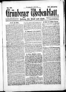 Gr&uuml;nberger Wochenblatt: Zeitung f&uuml;r Stadt und Land, No. 110. (19. Juni 1924)