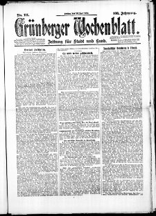 Grünberger Wochenblatt: Zeitung für Stadt und Land, No. 111. (20. Juni 1924)