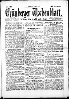 Gr&uuml;nberger Wochenblatt: Zeitung f&uuml;r Stadt und Land, No. 113. (22. Juni 1924)
