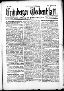 Gr&uuml;nberger Wochenblatt: Zeitung f&uuml;r Stadt und Land, No. 114. (24. Juni 1924)