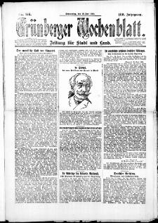 Gr&uuml;nberger Wochenblatt: Zeitung f&uuml;r Stadt und Land, No. 116. (26. Juni 1924)