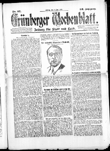 Gr&uuml;nberger Wochenblatt: Zeitung f&uuml;r Stadt und Land, No. 117. (27. Juni 1924)