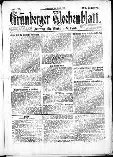 Gr&uuml;nberger Wochenblatt: Zeitung f&uuml;r Stadt und Land, No. 122. (3. Juli 1924)