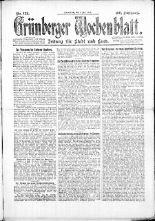 Gr&uuml;nberger Wochenblatt: Zeitung f&uuml;r Stadt und Land, No. 124. (5. Juli 1924)