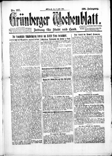 Gr&uuml;nberger Wochenblatt: Zeitung f&uuml;r Stadt und Land, No. 127. (9. Juli 1924)