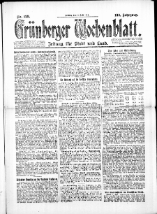 Gr&uuml;nberger Wochenblatt: Zeitung f&uuml;r Stadt und Land, No. 129. (11. Juli 1924)