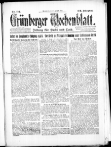 Gr&uuml;nberger Wochenblatt: Zeitung f&uuml;r Stadt und Land, No. 154. (9. August 1924)