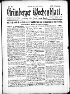 Gr&uuml;nberger Wochenblatt: Zeitung f&uuml;r Stadt und Land, No. 164. (21. August 1924)