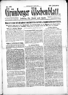 Gr&uuml;nberger Wochenblatt: Zeitung f&uuml;r Stadt und Land, No. 168. (26. August 1924)