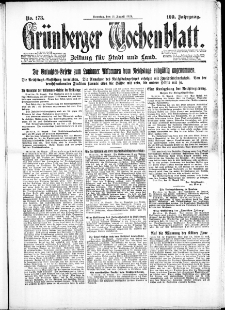 Gr&uuml;nberger Wochenblatt: Zeitung f&uuml;r Stadt und Land, No. 173. (31. August 1924)