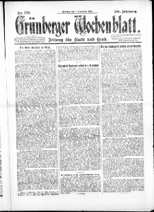 Gr&uuml;nberger Wochenblatt: Zeitung f&uuml;r Stadt und Land, No. 179. (7. September 1924)