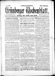 Gr&uuml;nberger Wochenblatt: Zeitung f&uuml;r Stadt und Land, No. 182. (11. September 1924)