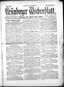 Gr&uuml;nberger Wochenblatt: Zeitung f&uuml;r Stadt und Land, No. 183. (12. September 1924)