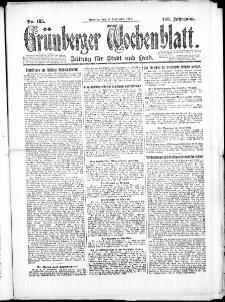 Gr&uuml;nberger Wochenblatt: Zeitung f&uuml;r Stadt und Land, No. 185. (14. September 1924)