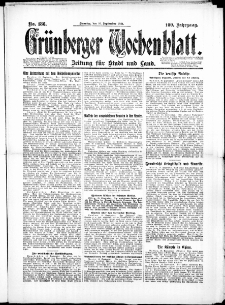 Gr&uuml;nberger Wochenblatt: Zeitung f&uuml;r Stadt und Land, No. 186. (16. September 1924)
