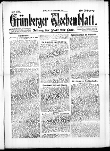 Gr&uuml;nberger Wochenblatt: Zeitung f&uuml;r Stadt und Land, No. 189. (19. September 1924)