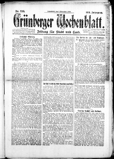 Gr&uuml;nberger Wochenblatt: Zeitung f&uuml;r Stadt und Land, No. 226. (1. November 1924)