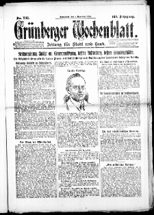 Gr&uuml;nberger Wochenblatt: Zeitung f&uuml;r Stadt und Land, No. 232. (8. November 1924)