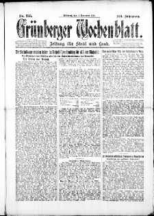 Gr&uuml;nberger Wochenblatt: Zeitung f&uuml;r Stadt und Land, No. 235. (12. November 1924)