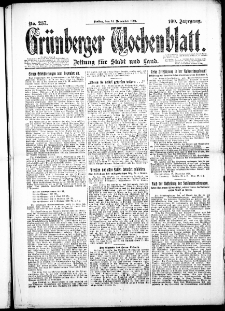 Gr&uuml;nberger Wochenblatt: Zeitung f&uuml;r Stadt und Land, No. 237. (14. November 1924)