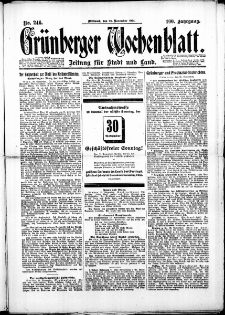 Gr&uuml;nberger Wochenblatt: Zeitung f&uuml;r Stadt und Land, No. 246. (26. November 1924)
