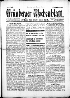 Gr&uuml;nberger Wochenblatt: Zeitung f&uuml;r Stadt und Land, No. 247. (27. November 1924)