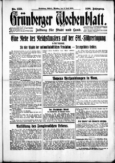 Gr&uuml;nberger Wochenblatt: Zeitung f&uuml;r Stadt und Land, No. 153. (3. Juli 1933)