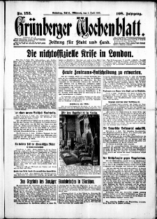 Gr&uuml;nberger Wochenblatt: Zeitung f&uuml;r Stadt und Land, No. 155. (5. Juli 1933)