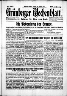 Gr&uuml;nberger Wochenblatt: Zeitung f&uuml;r Stadt und Land, No. 163. (14. Juli 1933)