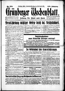 Grünberger Wochenblatt: Zeitung für Stadt und Land, No. 164. (15./16. Juli 1933)