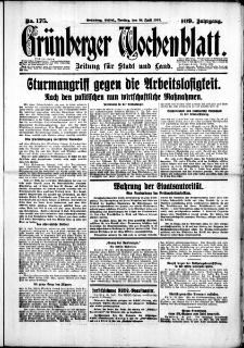 Gr&uuml;nberger Wochenblatt: Zeitung f&uuml;r Stadt und Land, No. 175. (28. Juli 1933)