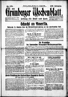 Gr&uuml;nberger Wochenblatt: Zeitung f&uuml;r Stadt und Land, No. 178. (1. August 1933)