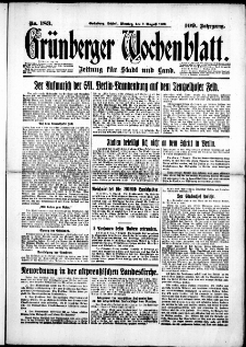 Grünberger Wochenblatt: Zeitung für Stadt und Land, No. 183. (7. August 1933)