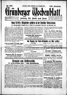 Grünberger Wochenblatt: Zeitung für Stadt und Land, No. 185. (9. August 1933)