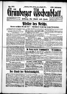 Grünberger Wochenblatt: Zeitung für Stadt und Land, No. 187. (11. August 1933)