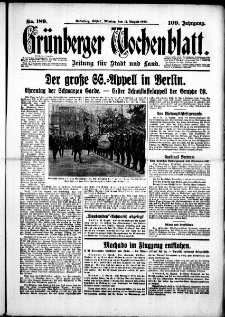 Grünberger Wochenblatt: Zeitung für Stadt und Land, No. 189. (14. August 1933)