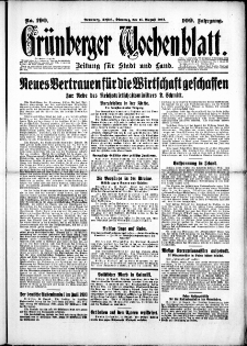 Gr&uuml;nberger Wochenblatt: Zeitung f&uuml;r Stadt und Land, No. 190. (15. August 1933)
