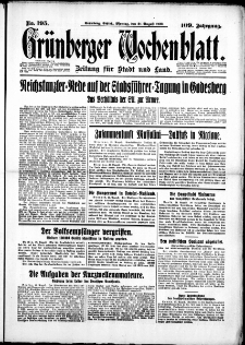 Grünberger Wochenblatt: Zeitung für Stadt und Land, No. 195. (21. August 1933)