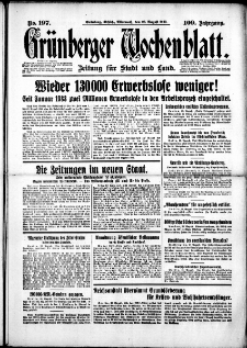 Grünberger Wochenblatt: Zeitung für Stadt und Land, No. 197. (23. August 1933)