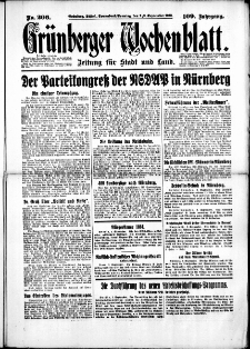 Grünberger Wochenblatt: Zeitung für Stadt und Land, No. 206. (2./3. September 1933)