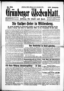Grünberger Wochenblatt: Zeitung für Stadt und Land, No. 213. (11. September 1933)