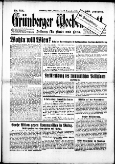 Grünberger Wochenblatt: Zeitung für Stadt und Land, No. 214. (12. September 1933)