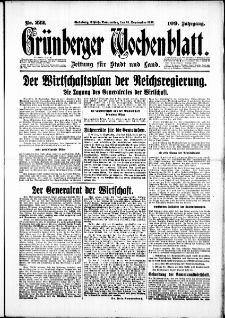 Gr&uuml;nberger Wochenblatt: Zeitung f&uuml;r Stadt und Land, No. 222. (21. September 1933)