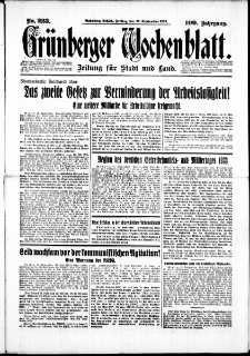 Gr&uuml;nberger Wochenblatt: Zeitung f&uuml;r Stadt und Land, No. 223. (22. September 1933)