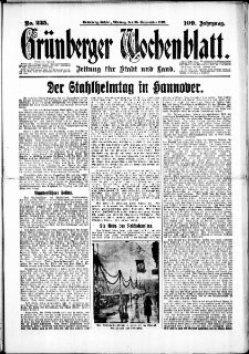 Gr&uuml;nberger Wochenblatt: Zeitung f&uuml;r Stadt und Land, No. 225. (25. September 1933)